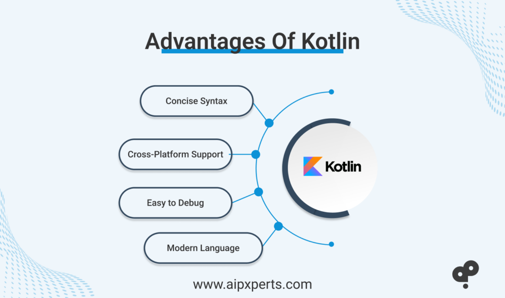 Image of a chart showing advantages of Kotlin. 
