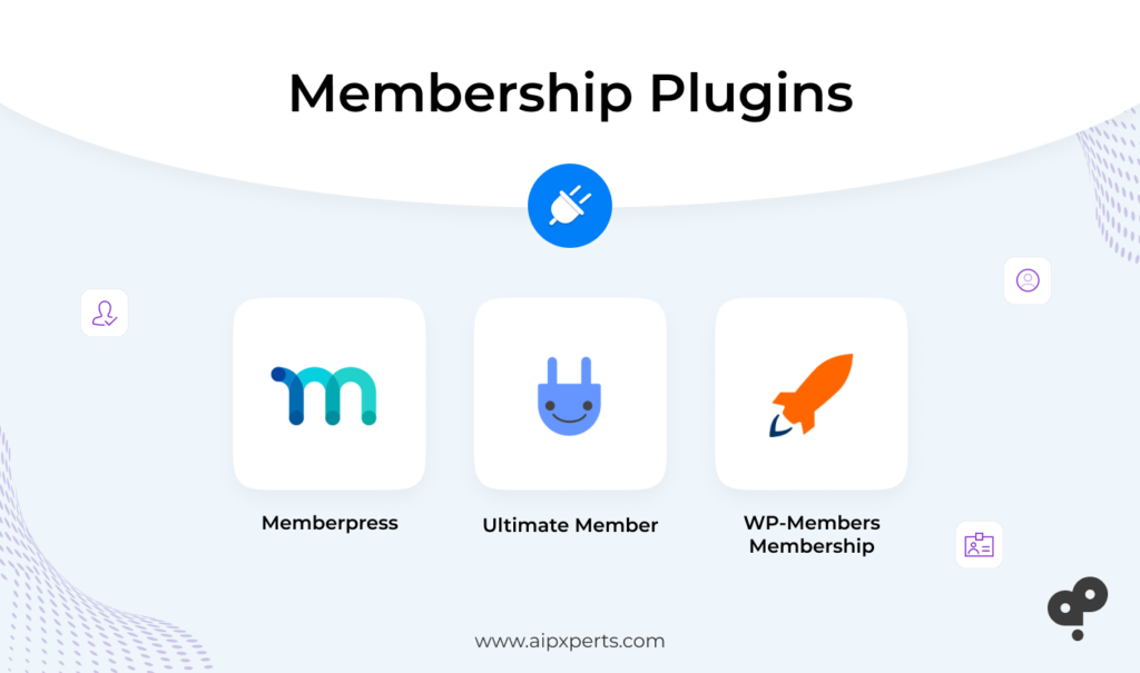 Image of examples of member plugins on WordPress. 