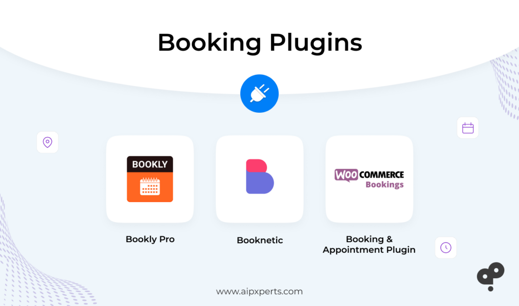 Image of examples of booking plugins on WordPress. 